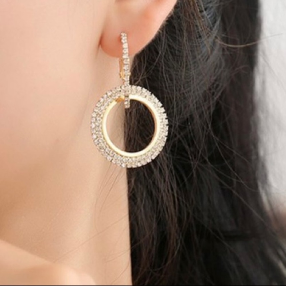 NWOT • Rhinestone Inlay Linked Hoops • Eco-friendly Alloy • Silver or Gold Tone